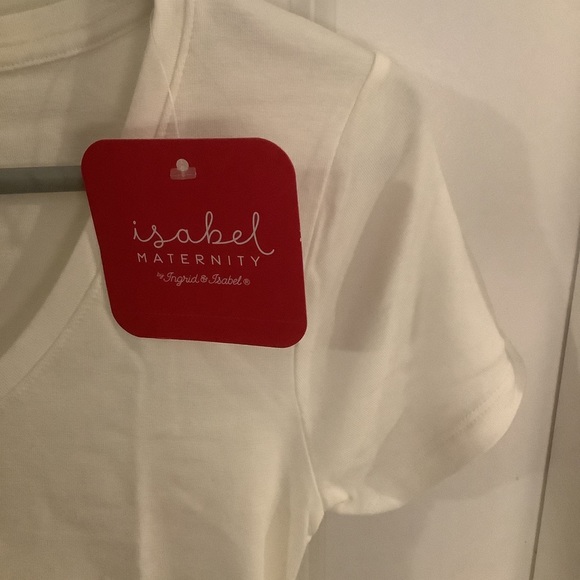 Isabel Maternity - Short Sleeve V-Neck Side Ruched Tee - White - Size Small - Picture 3 of 9